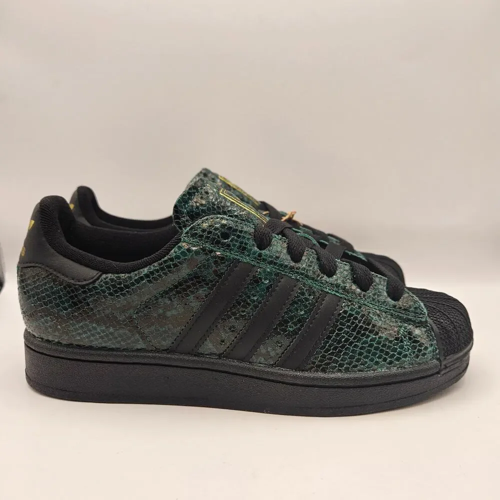 ADIDAS ORIGINALS WOMEN'S 7 SUPERSTAR BLACK GREEN SNAKESKIN SHELL TOE NWOB - Picture 4 of 6